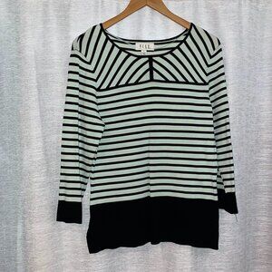 ELLE B&W Striped Pullover Shirt Size L